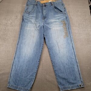 Timberland Y2K Baggy Hip Hop Blue Jeans Mens Actual Size 38x31 Embroidered Flaws